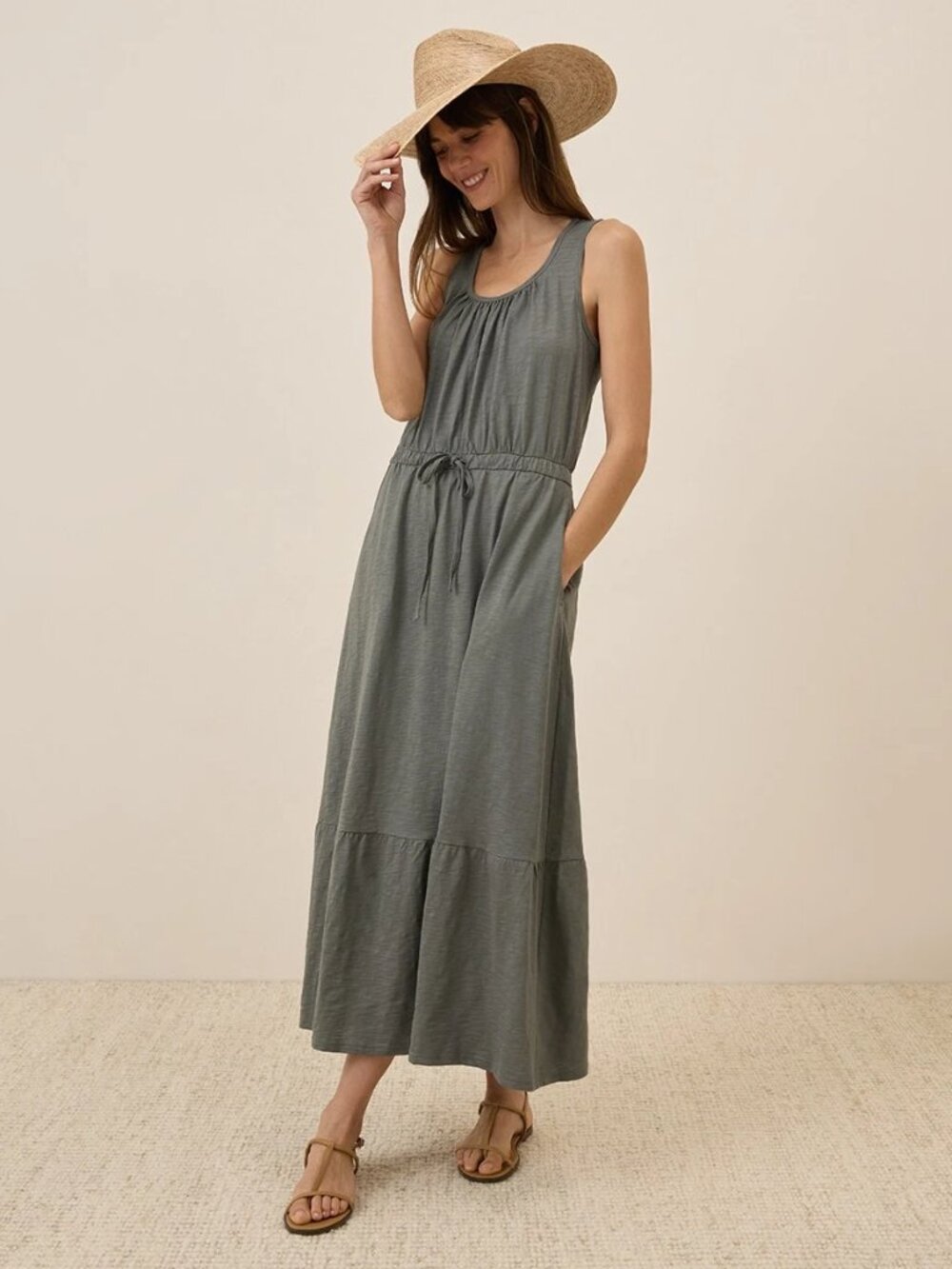 Pact Organic Cotton Relaxed Slub Tank Maxi Dress Size S - Picture 8 of 8